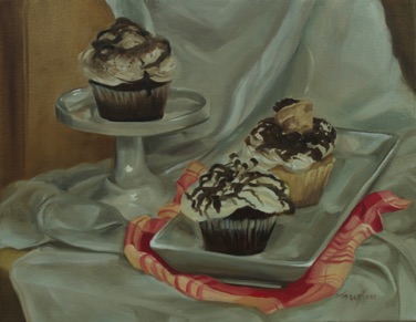 Three Cupcakes with Plaid
oil on canvas
11” x 14”